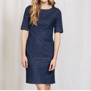 Boden Freya Polka Dot Denim Dress Womens Size 8 L long Blue Cotton Sheath